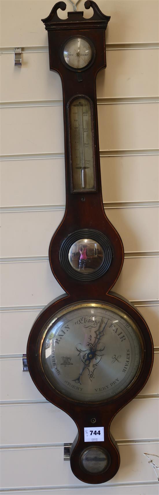 A Regency inlaid mahogany wheel barometer W.26cm